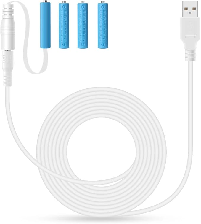 LANMU ダミー電池 単4形 単4 ホワイト バッテリー電源 4個セット ケーブル