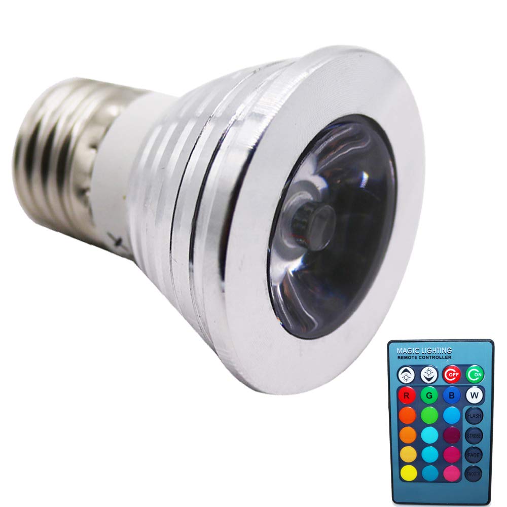 E27 Smart Bulb,3W LED Bulb with Remote Control,Dimmable Colour Changing Light Bulb for Home, Party, Bar, Disco (1 Count)
