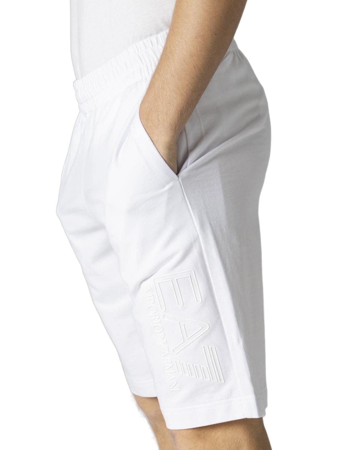 Emporio Armani EA7 Shorts in Cotone Stampato Logo Bianco