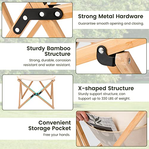 GIANTEX Sillas de Camping 2 Paquetes, Sillas Plegables para Playa, 330 lbs, Silla Mariposa al Aire Libre, Sillas Portátiles para Picnic, Pesca, Senderismo, Montañismo, Marco de Bambú Ligero Sin Montaje (Beige) miniatura 5