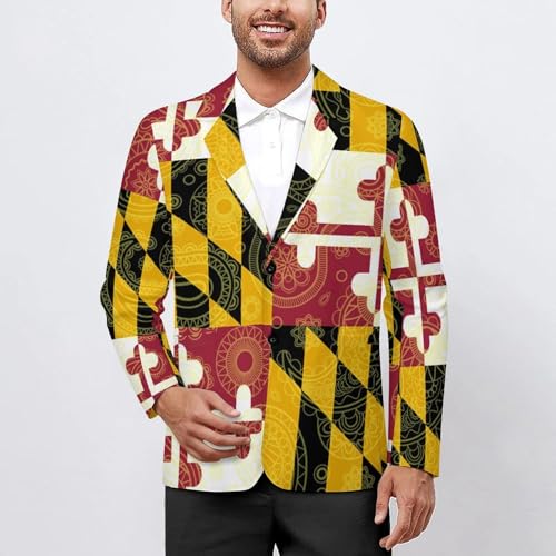Maryland State Flag Paisley Pattern Printed Men's Classic Fit Suits Funny Casual Stylish Two Button Blazer2