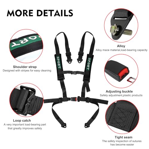 Image of 2PCS 4 Point Bucket Racing Harness With Padding Heavy Duty Buckle, Upgraded 3 Inch Black Straps, UTV Harness 4 point Universal Adjustable for Adults Easy Install