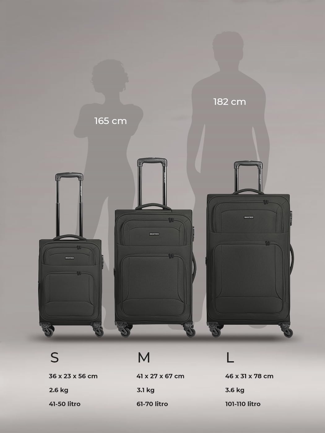 Smartbox valigia media morbida 67 cm trolley da stiva espandibile 4 ruote con lucchetto leggera 3,1 kg Edition 04