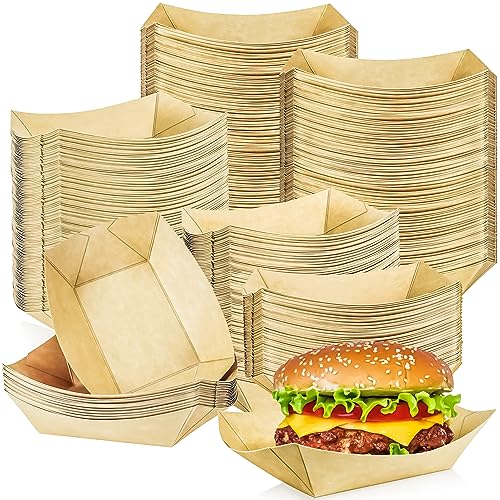 MotBach Paquete de 250 bandejas para servir alimentos de 1 libra, pequeñas bandejas de papel kraft a prueba de aceite, desechables, reciclables, para servir alimentos, canastas para alimentos y