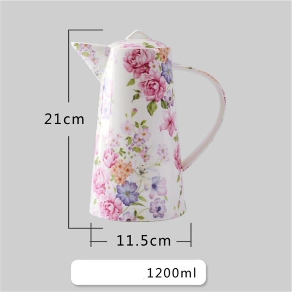 Zimny ​​​​czajnik Dzbanek na wodę z porcelany 1200 ml z pokrywką i uchwytem Czajnik na wodę do lemoniady, soku, mleka, zimnych lub gorących napojów Dzbanek do herbaty Zestaw dzbanów na ciepłą/zimną wo