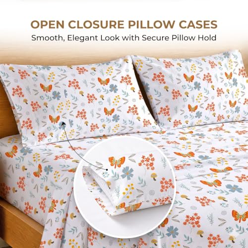 Image of SGI bedding 100% Egyptian Cotton Sheets Twin XL Size - 600 Thread Count Sheets Set, Soft, Cooling, 15 inch Deep Pocket, Luxury Hotel Bedding, Breathable, Durable -Butterfly Garden