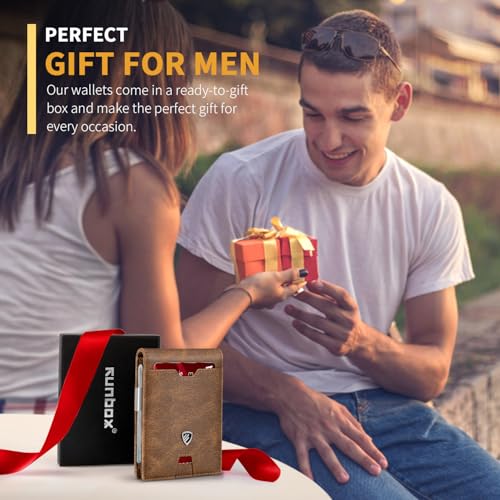 Image of RUNBOX Mens Slim Wallet with Money Clip RFID Blocking Bifold Credit Card Holder for Men with Gift Box