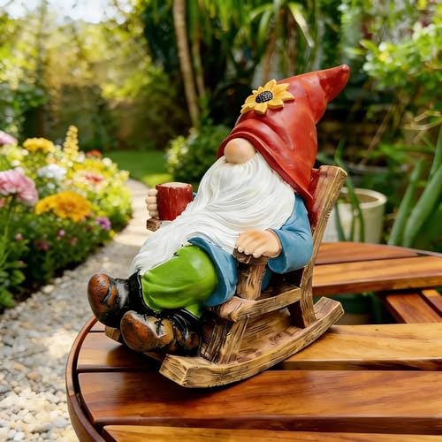 Outdoor Garden Gnome Statue Decoration - Funny Drinking Coffee gnomes Figurine Ornament for Indoor Outdoor Home Patio Yard Lawn - Lucky Gnome Unique Mom Birthday Gifts - Best Garden Gifts for Day