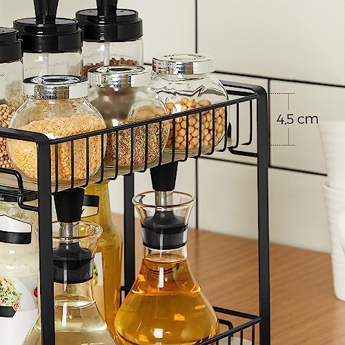 SONGMICS Spice Rack, 2 Tier Metal Kitchen Storage Rack, Spice Rack with Plastic Boards, Non-Slip Feet for Kitchen, Bathroom, Black KCS013B01 - 3