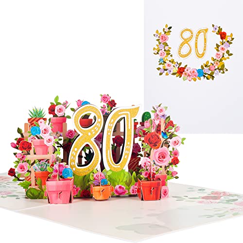 3D Pop up cartões de aniversário, flores cartões de 80 anos, cartões de aniversário com envelope, adequados para aniversários, casamentos, amizades e induções