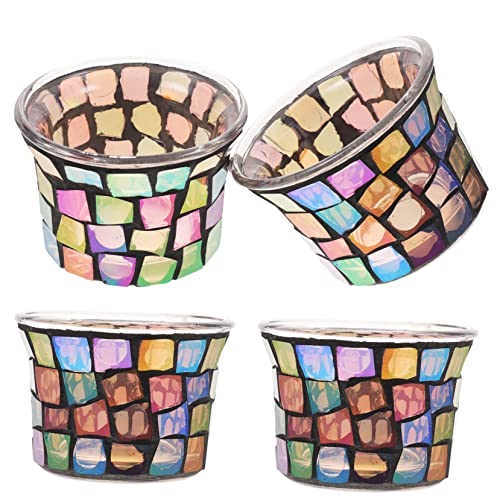 HOLIDYOYO 4 Piezas portavelas con Parche de Color sujetavelas Decorativo té portavelas de Mesa Portavelas de diseño candelabros de Ventana candelabro de Color Verde Azulado Vidrio Golden