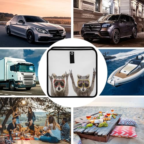 Image of Funny Raccoons Sunglasses Animal Car Trash Can, Foldable Hanging Car Trash Bag, Small Waterproof Car Accessories Garbage Bin