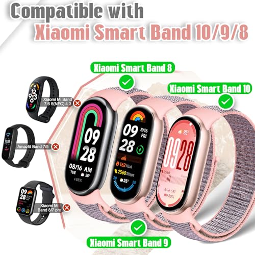 Image of Nylon Sport Band Compatible with Xiaomi Smart Band 10 /9 /8 for Women Men, Soft Adjustable Breathable Sport Loop Watch Strap Replacement Wristband for Xiaomi Mi Band 10 /9 /8, 3pcs