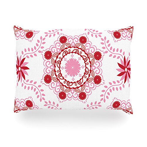 Anneline Sophia "Let's Dance Red" Pink Floral Oblong Rectangle Outdoor Throw Pillow, 14 by 20-Inch