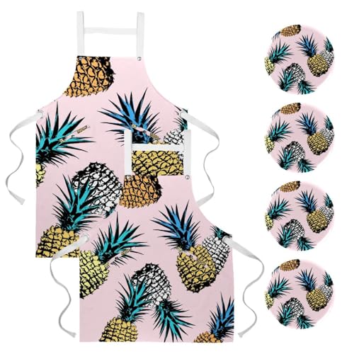 Tablier de cuisine pour pâtisserie et bistrot motif ananas rose