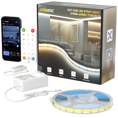 Cinta LED COB MIWISE 16.4ft 2700K-6500K Dimmable Control APP miniatura 1