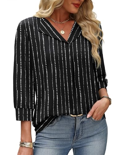 Image of WIHOLL 3 /4 Length Sleeve Womens Tops Dressy Casual Blouses Summer Spring Trendy Business Outfits Fashion Clothing