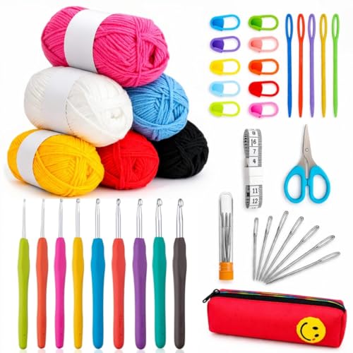 Image of Crochet Kit with Soft Grip Handles - Full Crochet Hook Set for Beginners & Yarn Lovers - Ergonomic Crochet Tools for DIY Craft & Gifting (Multicolor Hook KIT)
