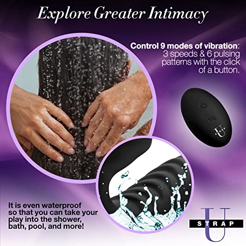 Strap U Pro Rider 9X Vibrating Silicone Strapless Strap On With Remote Control, Waterproof Double Ended Big Dildo Massager Toy For Pegging, For Women, Personal Use Or Adult Couples, Black #TOP5