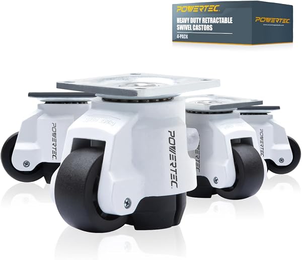 POWERTEC 17300 2 İnç Tesviye Tekerleri 4'lü Set | Ayarlanabilir Cırcır Saplı Ağır Hizmet | Geri Çekilebilir ve Döner Tekerler 4 PK
