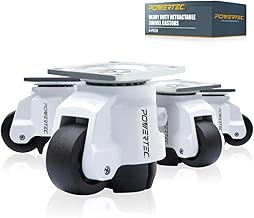 POWERTEC 17300 2-Inch Leveling Casters Set of 4 | Heavy Duty with Adjustable Ratcheting Handles | Retractable and Swivel Castors 4 PK