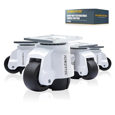 POWERTEC 17300 5 cm Tesviye Tekerleri 4'lü Set, Ayarlanabilir Cırcır Saplı Ağır Hizmet, Geri Çekilebilir