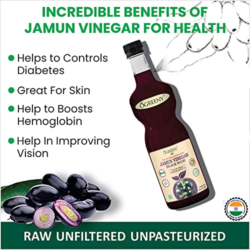 Image of Ogreeny Jamun Vinegar Organic with Mother 750 ml - Raw, Unfiltered (Made with Organic Jamun Fruits