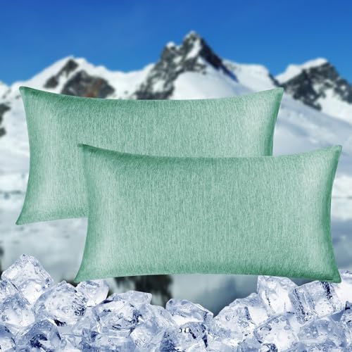 HOMFINE kühlender Kissenbezug 2er Set - 40 X 80 cm Kuhlmatte für Mensch Grün Cooling Pillows Nachtschweiß Superweiche seitenschläferkissen Kissenhülle Kühlfaser Doppelseitiges abkühlung Sommer