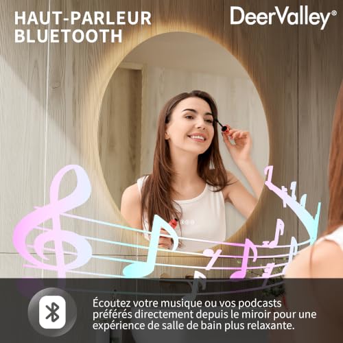Miroir de salle de bain en verre trempé HD avec éclairage LED haut de gamme