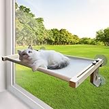 JTL-ADMCW Cat Sill Window Perch Hammock Sturdy Solid Wood Frame for Large Cats Easy to Assemble&Adjust Bed Windowsill, Bedside, Drawer and Cabinet(Gray), cat window perch - gray