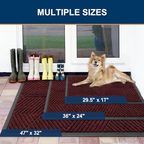 Smiry Front Door Mat Outside Entrance, Heavy Duty Sturdy Natural Rubber Doormat, Trap Dirt and Moisture, Easy Clean Low Profile Welcome Floor Mats for Indoor Outdoor Entry, 36x24 Inch, Dark Red