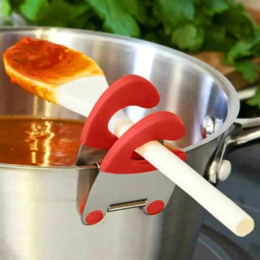 Contour Couture Kitchen 1Pcs Stainless Steel Pot Side Clips Anti-scalding Spoon Holder Kitchen Gadgets Rubber Kitchen Gadgets Kitchen Vegetable Tools red