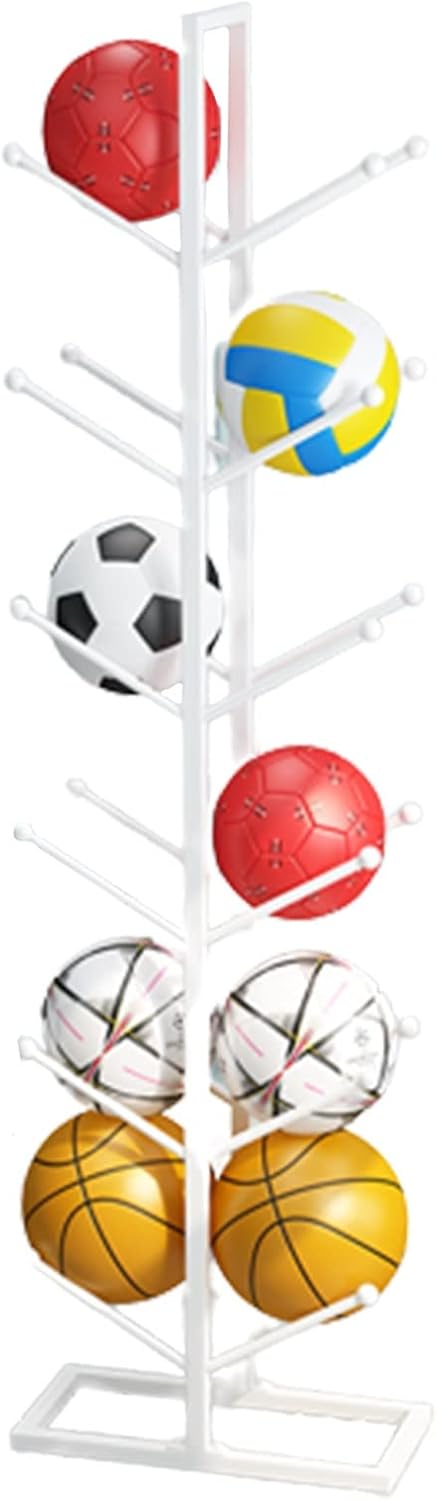 5-Tier Metal Sports Ball Storage Rack - 140cm Tall Organizer for Basketball, Soccer, Volleyball - Durable Upright Holder for Home Gym, Garage, or Sports Room Display