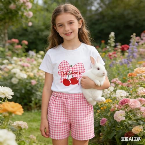 Image of Axumity Kid Toddler Girl Clothes Summer Ruffle Sleeve Figure Graphic Shirt + Shorts Summer Outfits Set