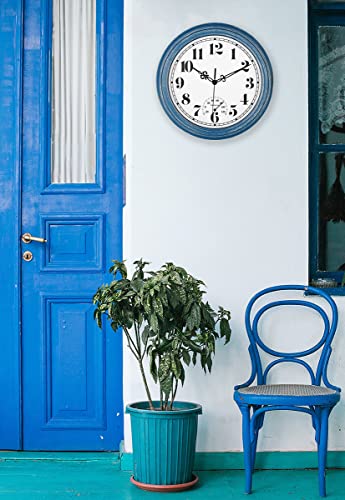 Zyzamay 12 Inch Indoor Outdoor Clocks,Waterproof Wall Clock With Thermometer,Easy To Read,Non-Ticking Battery Operated Quality Quartz Clock, Decorative For Patio,Porch,Pool,Bathroom,Deck(Blue) #TOP3