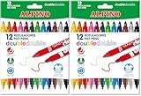 Alpino Rotulador double double punta gruesa y punta fina caja de 10+2 colores surtidos (Paquete de 2)