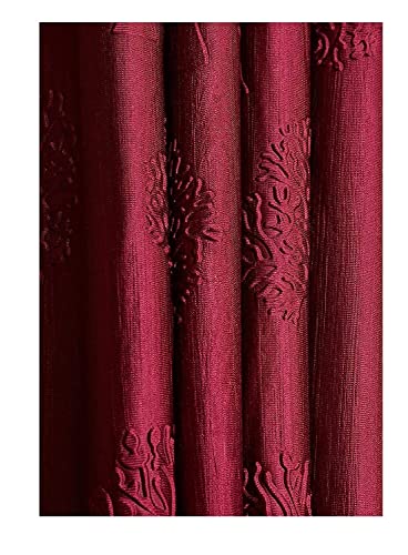 Image of Polyester Premium Tree Design Punching Screen for Home Office | Door Curtain 7 Feet Long Set of 4 | Modern Parde for Living Room Bedroom | Eyelet Rings | Maroon Curtains