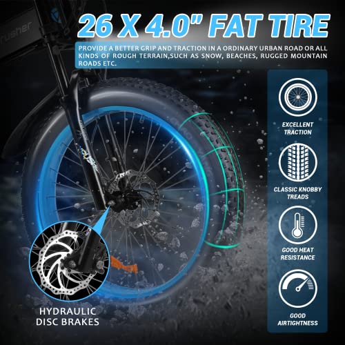 Cyrusher Bandit Folding Ebike 750W Motor 48V 13Ah Battery 26" X 4.0" All Terrain Fat Tire Electric Bike For Adults Shimano 9-Speed Front Fork+Rear Spring Suspension 3.7'' Lcd Display (Black) #TOP4