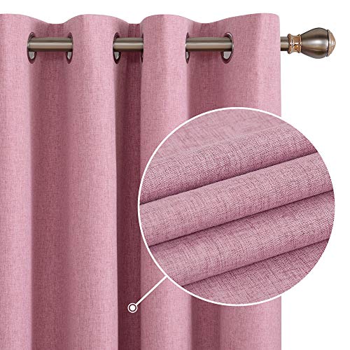 Deconovo Cortina Opaca Efecto Lino con Forro Termica Aislante con Ojales 2 Paneles 132 x 229 cm Rosa