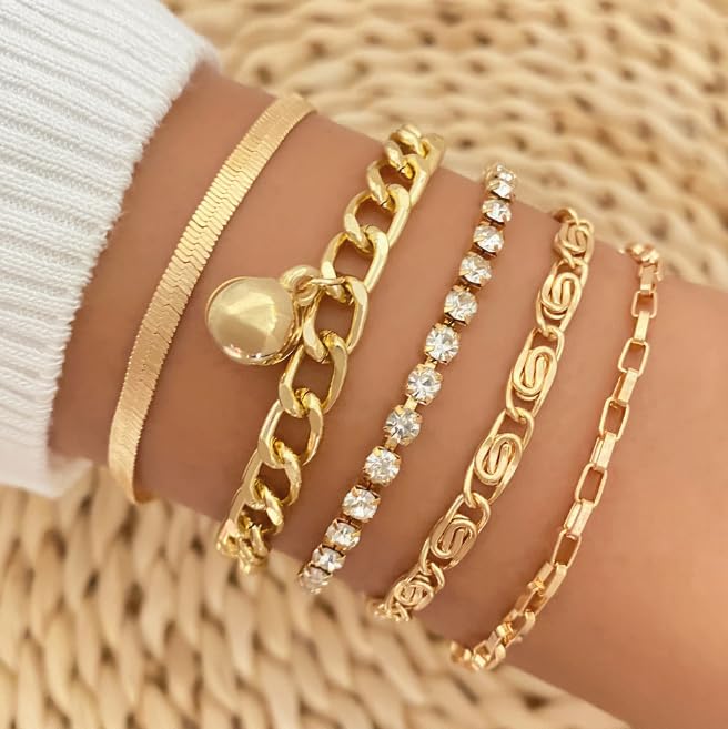 16 pcs Gold Plated Bracelets for Women Layered Chain Bracelets Adjustable Cute Bangle Link Bracelet Sets4