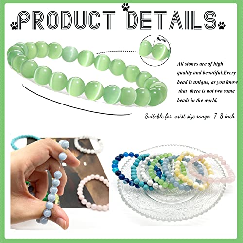 12 PCS Gemstone 8mm Round Beaded Bracelet Set Healing Crystal Stone Stretch Bracelets for Women Men Round Beads Elastic Bracelets2