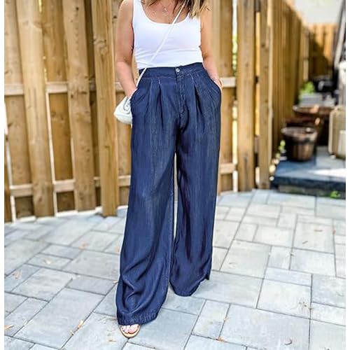 Women's Wide Leg Jeans High Waisted Elastic Waistband Casual Pants Suitable for Spring and Autumn2
