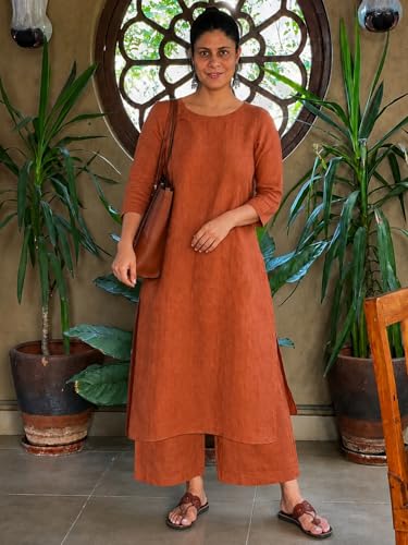 Image of ANNI Designer Co Ord Set for Women Cotton Blend Solid | Kurta Palazzo Set for Woman | Coord Set Women Stylish Outfit | Round Neck 3 /4 Sleeve Regular Fit Ethnic Dress Trendy Womens Clothing