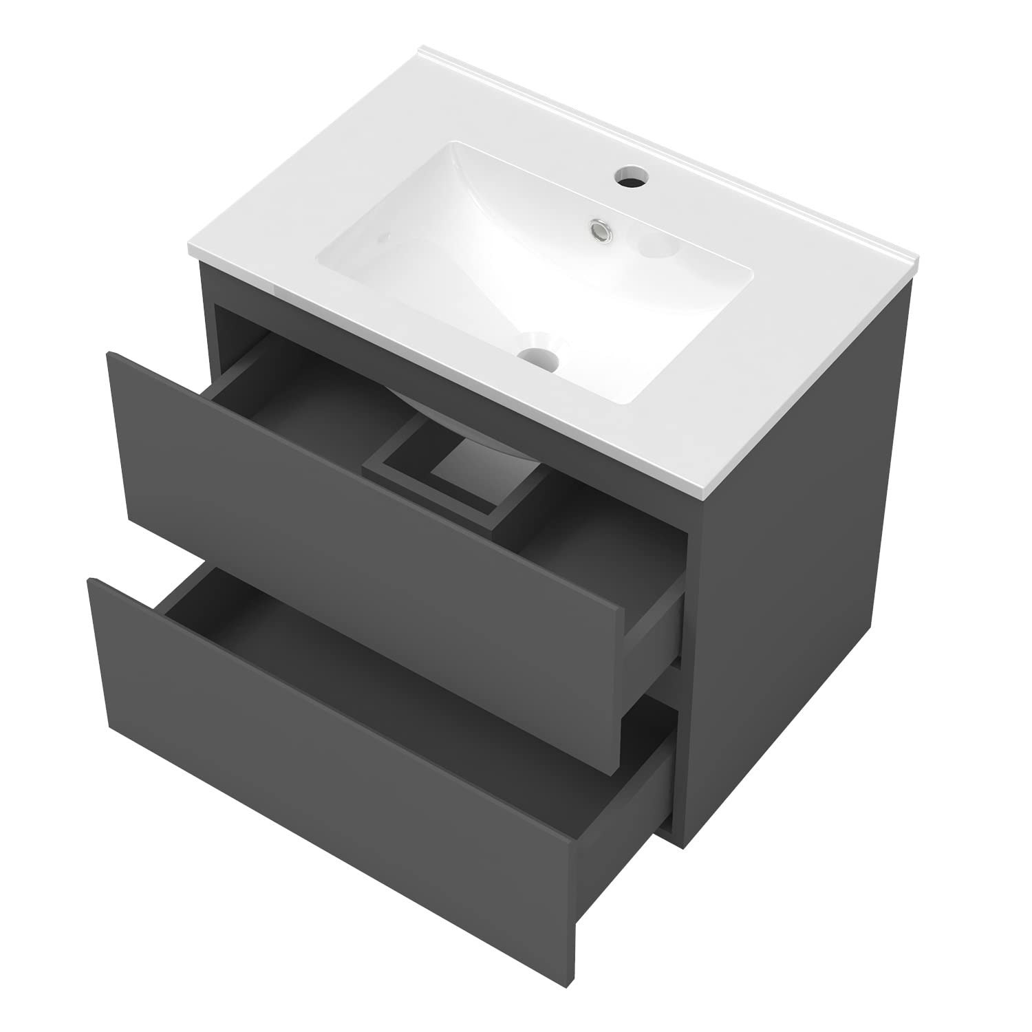 AICA Meubles Salle de Bain 80cm avec Colonne + Miroir Lumineux 3 Couleurs Anthracite