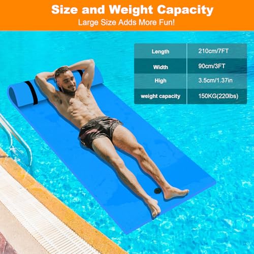 Inoamity XPE Schwimmmatte 210 x 90 cm – Wassermatte für Pool, Seen, Boot, Flüsse & Meer, Reißfest Rollbar mit Sicherheitsfarbe – Schwimmende Ideal für Erwachsene, Familien & Wassersport(Blau)