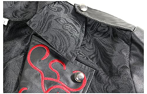 Men's Steampunk Gothic Victorian Tuxedo Tailcoat Hooded Pu Leather Jacket Coat Halloween Demon Costume Black #TOP4