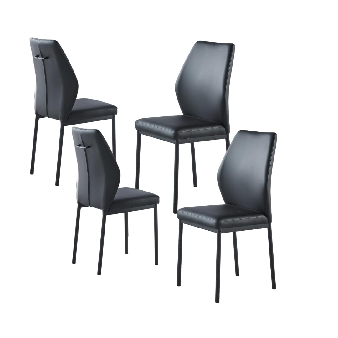 Modern Dining Chairs with Metal Frame, Faux Leather Padded Seat, Set of 4 (Black)