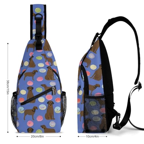 Cute Sling Bag Backpack, Backpacking, Abrador Retriever Dogs Pet Chocolate Labs Donuts Art Crossbody Rucksack, Camera Case, Gym Crossbody Sack Satchel Outdoor Hiking Bag for Men Women2