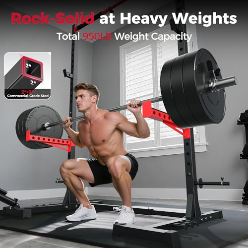Image of FLYBIRD SR1 Squat Rack, Adjustable Power Rack for 6FT /7FT Barbells | Squat Rack for Home Gyms with Pull-Up Bar,22 Adjustment Positions, J-Hooks and Safety Spotter Arms w / 110 /180LBS Home Package