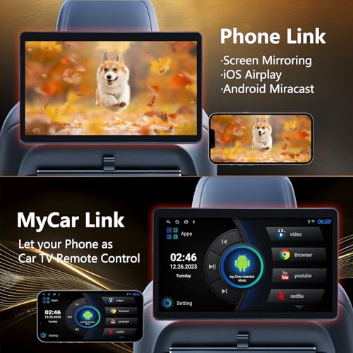 Image of 11.6 inch Car TV Headrest Monitor for Back Seat, 4K Android Tablet Portable Rear Entertainment System, Support Phone Wireless MirrorLink, with WiFi /HDMI /USB /Video Player, 2G+32G (1*PCS)